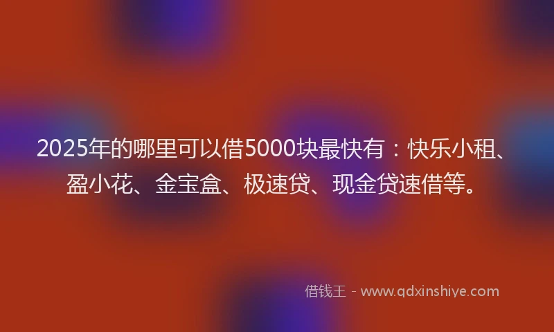 2025年的哪里可以借5000块最快有：快乐小租、盈小花、金宝盒、极速贷、现金贷速借等。