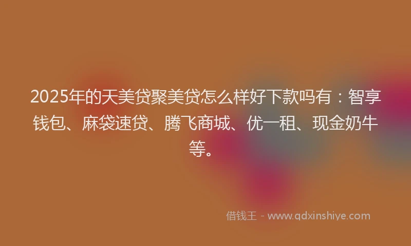 2025年的天美贷聚美贷怎么样好下款吗有：智享钱包、麻袋速贷、腾飞商城、优一租、现金奶牛等。