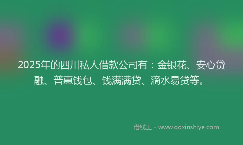 2025年的四川私人借款公司有：金银花、安心贷融、普惠钱包、钱满满贷、滴水易贷等。