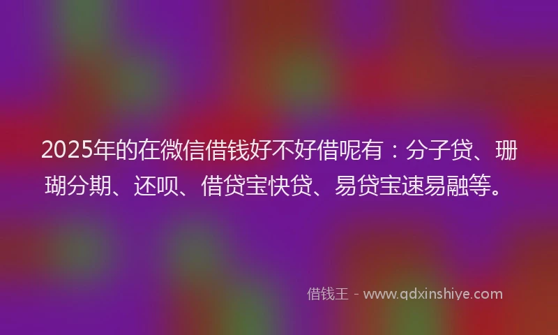 2025年的在微信借钱好不好借呢有：分子贷、珊瑚分期、还呗、借贷宝快贷、易贷宝速易融等。