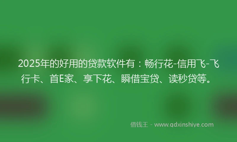 2025年的好用的贷款软件有：畅行花-信用飞-飞行卡、首E家、享下花、瞬借宝贷、读秒贷等。