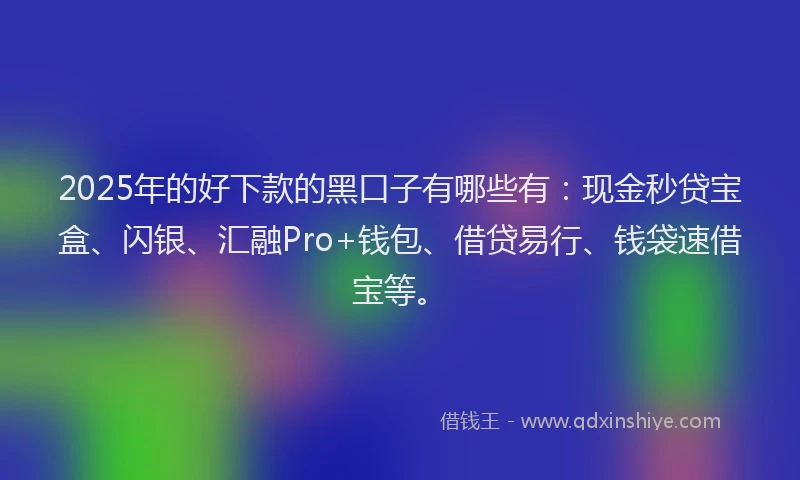 2025年的好下款的黑口子有哪些有：现金秒贷宝盒、闪银、汇融Pro+钱包、借贷易行、钱袋速借宝等。