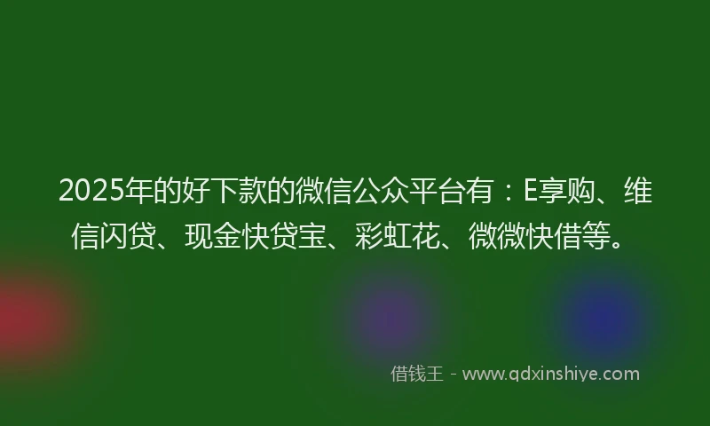 2025年的好下款的微信公众平台有：E享购、维信闪贷、现金快贷宝、彩虹花、微微快借等。