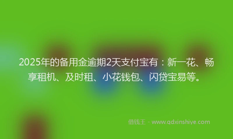 2025年的备用金逾期2天支付宝有：新一花、畅享租机、及时租、小花钱包、闪贷宝易等。