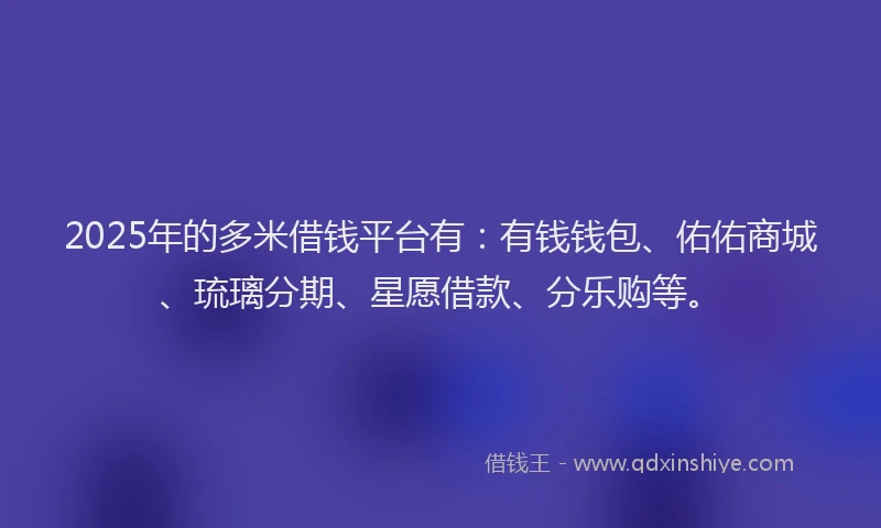 2025年的多米借钱平台有：有钱钱包、佑佑商城、琉璃分期、星愿借款、分乐购等。