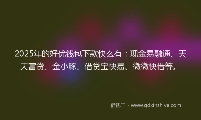 2025年的好优钱包下款快么有：现金易融通、天天富贷、金小豚、借贷宝快易、微微快借等。
