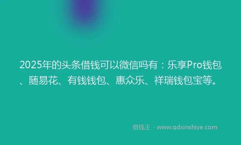 2025年的头条借钱可以微信吗有：乐享Pro钱包、随易花、有钱钱包、惠众乐、祥瑞钱包宝等。