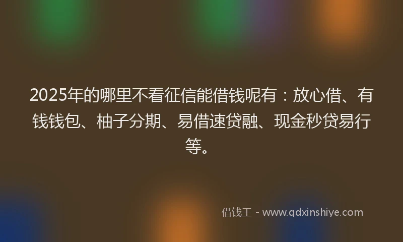 2025年的哪里不看征信能借钱呢有：放心借、有钱钱包、柚子分期、易借速贷融、现金秒贷易行等。
