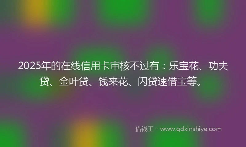 2025年的在线信用卡审核不过有：乐宝花、功夫贷、金叶贷、钱来花、闪贷速借宝等。
