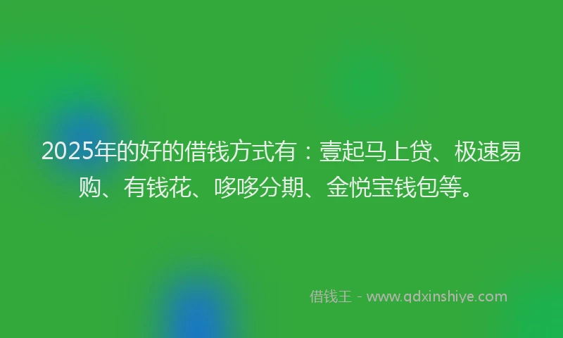 2025年的好的借钱方式有：壹起马上贷、极速易购、有钱花、哆哆分期、金悦宝钱包等。