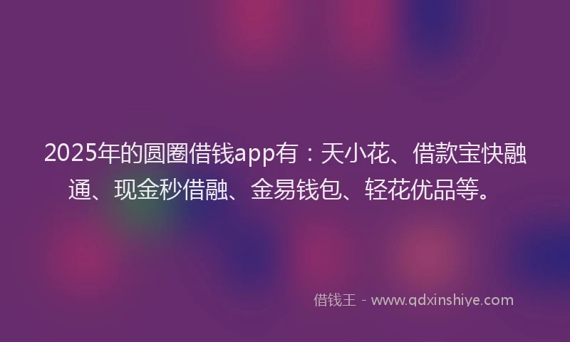2025年的圆圈借钱app有：天小花、借款宝快融通、现金秒借融、金易钱包、轻花优品等。