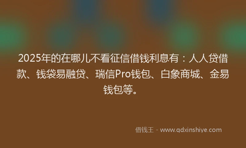 2025年的在哪儿不看征信借钱利息有：人人贷借款、钱袋易融贷、瑞信Pro钱包、白象商城、金易钱包等。