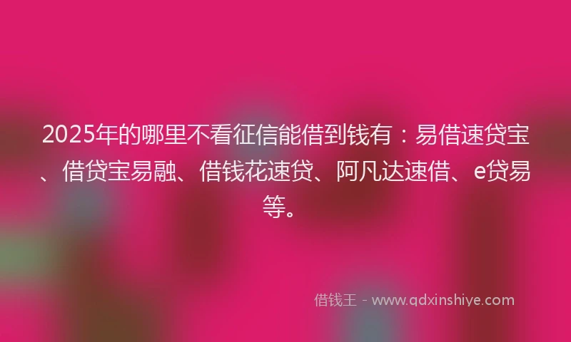 2025年的哪里不看征信能借到钱有：易借速贷宝、借贷宝易融、借钱花速贷、阿凡达速借、e贷易等。