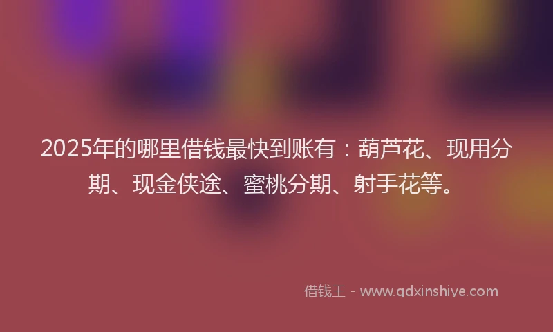 2025年的哪里借钱最快到账有：葫芦花、现用分期、现金侠途、蜜桃分期、射手花等。