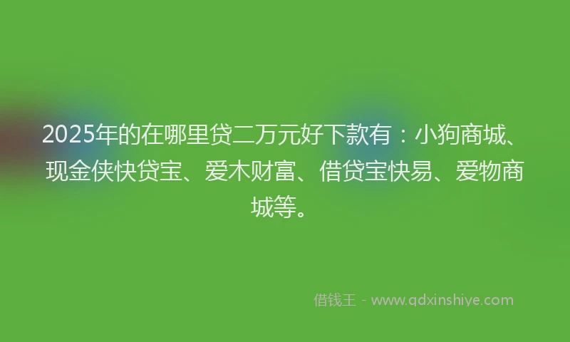 2025年的在哪里贷二万元好下款有：小狗商城、现金侠快贷宝、爱木财富、借贷宝快易、爱物商城等。