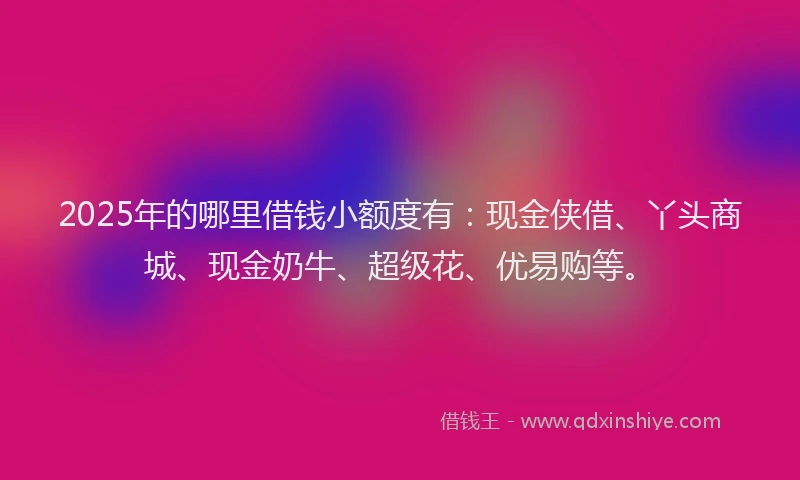 2025年的哪里借钱小额度有：现金侠借、丫头商城、现金奶牛、超级花、优易购等。