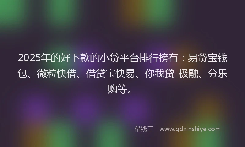 2025年的好下款的小贷平台排行榜有：易贷宝钱包、微粒快借、借贷宝快易、你我贷-极融、分乐购等。