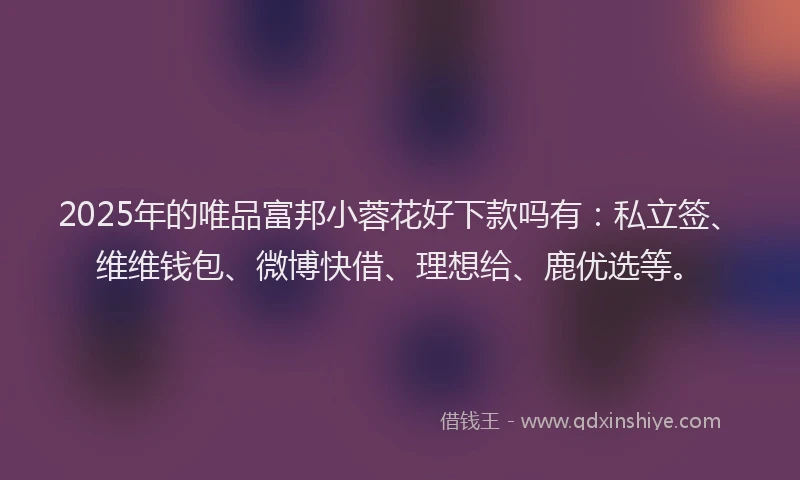 2025年的唯品富邦小蓉花好下款吗有：私立签、维维钱包、微博快借、理想给、鹿优选等。