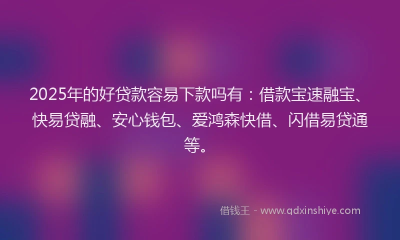 2025年的好贷款容易下款吗有：借款宝速融宝、快易贷融、安心钱包、爱鸿森快借、闪借易贷通等。
