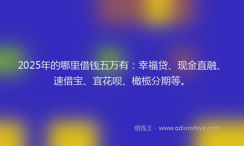 2025年的哪里借钱五万有：幸福贷、现金直融、速借宝、宜花呗、橄榄分期等。