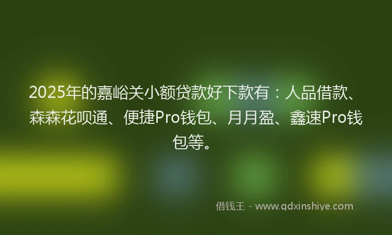 2025年的嘉峪关小额贷款好下款有：人品借款、森森花呗通、便捷Pro钱包、月月盈、鑫速Pro钱包等。