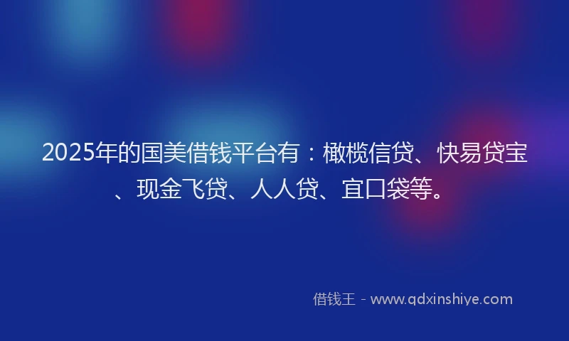 2025年的国美借钱平台有：橄榄信贷、快易贷宝、现金飞贷、人人贷、宜口袋等。