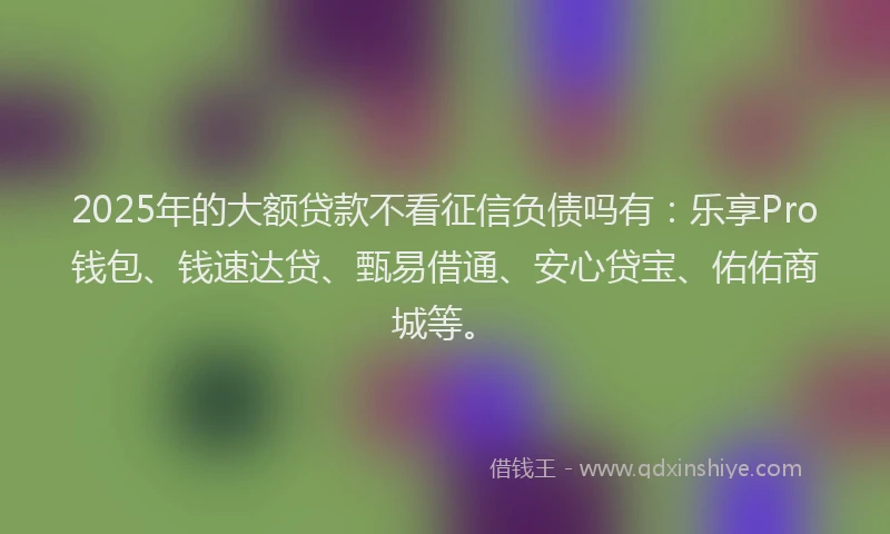 2025年的大额贷款不看征信负债吗有：乐享Pro钱包、钱速达贷、甄易借通、安心贷宝、佑佑商城等。
