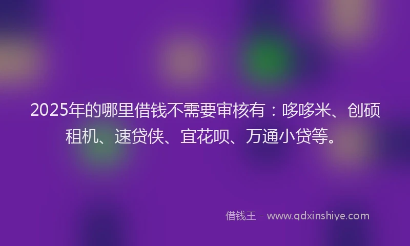 2025年的哪里借钱不需要审核有：哆哆米、创硕租机、速贷侠、宜花呗、万通小贷等。