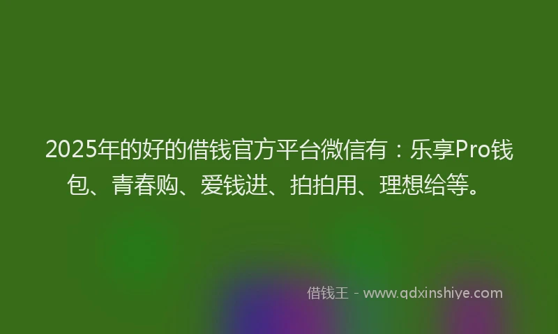 2025年的好的借钱官方平台微信有：乐享Pro钱包、青春购、爱钱进、拍拍用、理想给等。