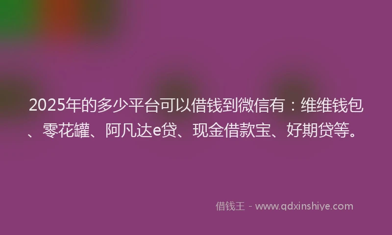 2025年的多少平台可以借钱到微信有：维维钱包、零花罐、阿凡达e贷、现金借款宝、好期贷等。