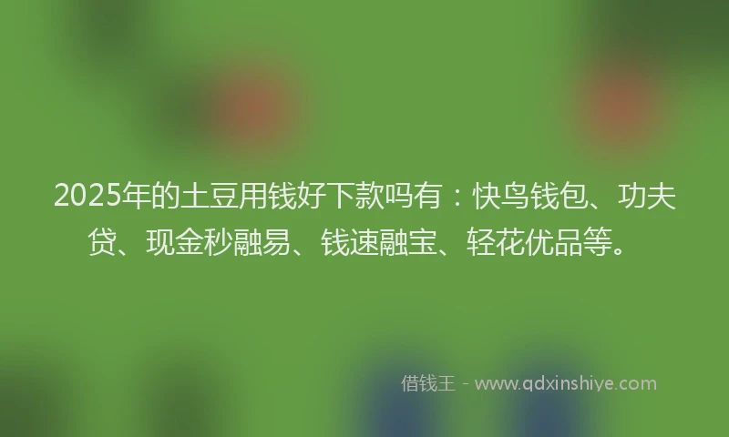 2025年的土豆用钱好下款吗有：快鸟钱包、功夫贷、现金秒融易、钱速融宝、轻花优品等。