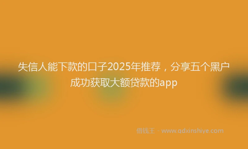 失信人能下款的口子2025年推荐，分享五个黑户成功获取大额贷款的app