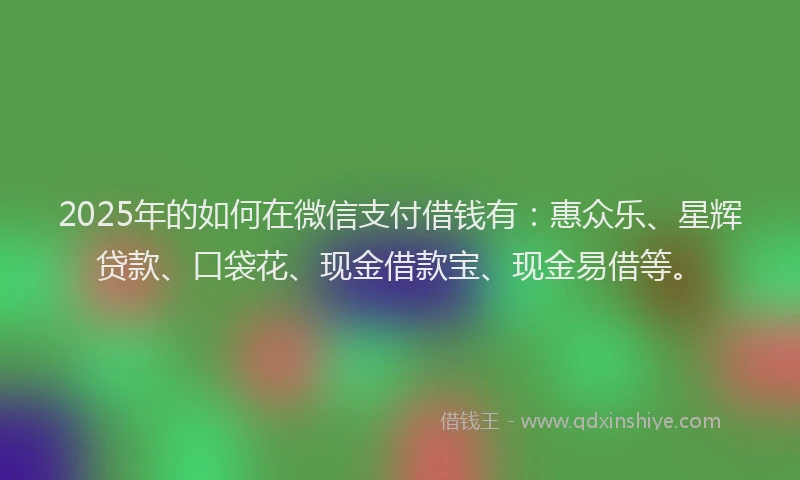 2025年的如何在微信支付借钱有：惠众乐、星辉贷款、口袋花、现金借款宝、现金易借等。