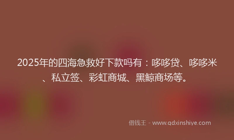 2025年的四海急救好下款吗有：哆哆贷、哆哆米、私立签、彩虹商城、黑鲸商场等。
