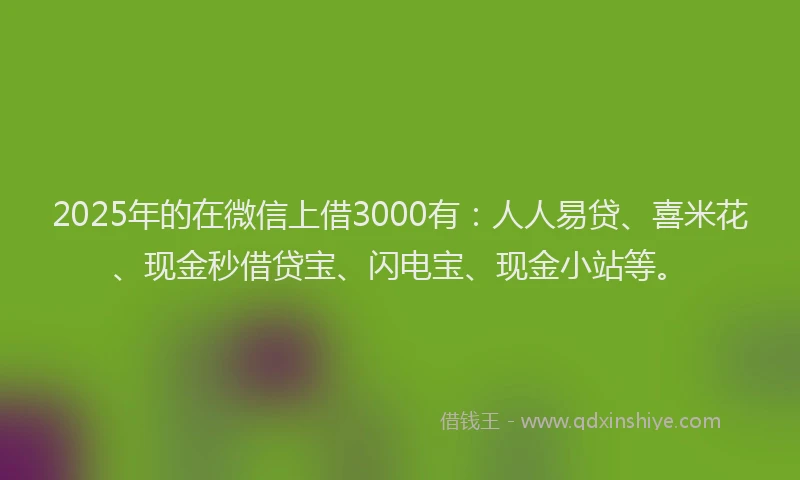 2025年的在微信上借3000有：人人易贷、喜米花、现金秒借贷宝、闪电宝、现金小站等。