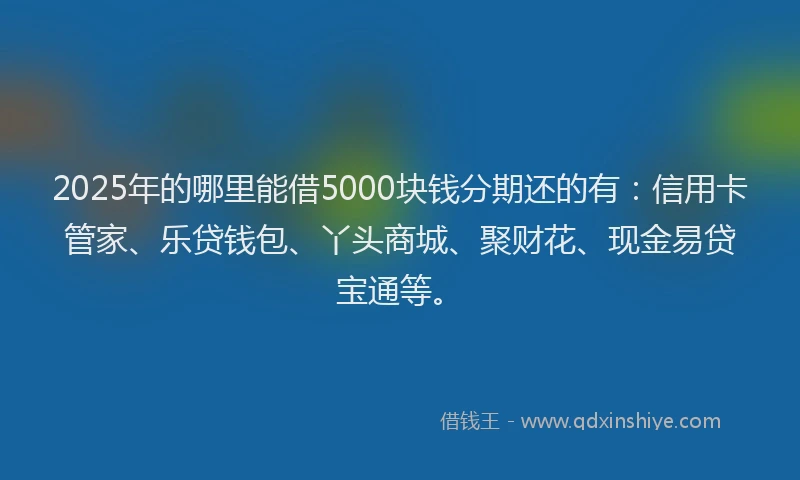 2025年的哪里能借5000块钱分期还的有：信用卡管家、乐贷钱包、丫头商城、聚财花、现金易贷宝通等。