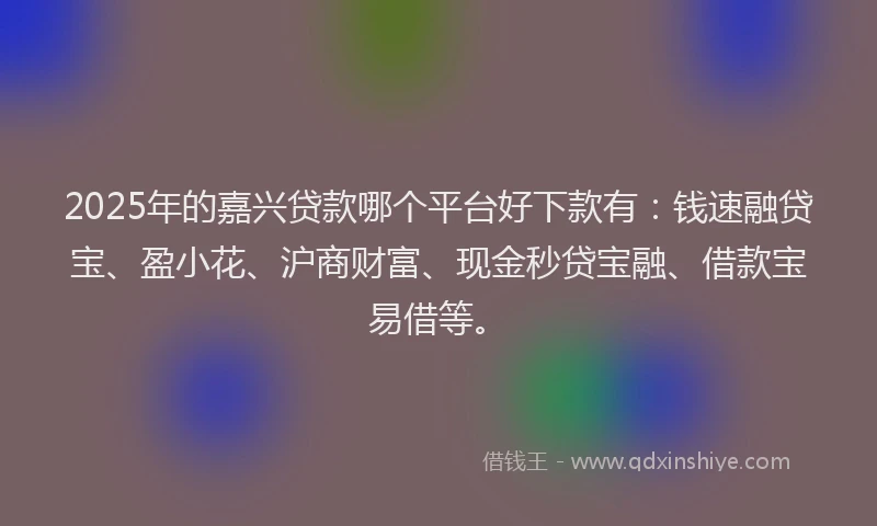 2025年的嘉兴贷款哪个平台好下款有：钱速融贷宝、盈小花、沪商财富、现金秒贷宝融、借款宝易借等。