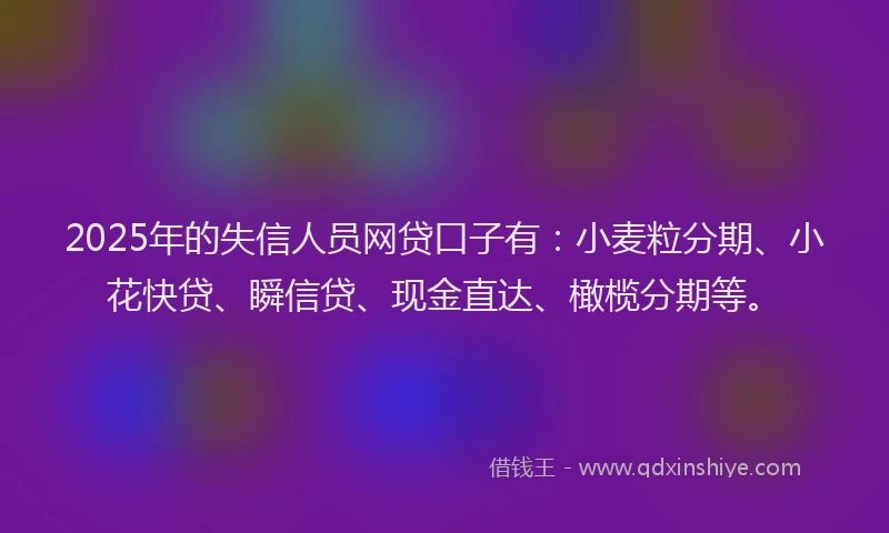 2025年的失信人员网贷口子有：小麦粒分期、小花快贷、瞬信贷、现金直达、橄榄分期等。