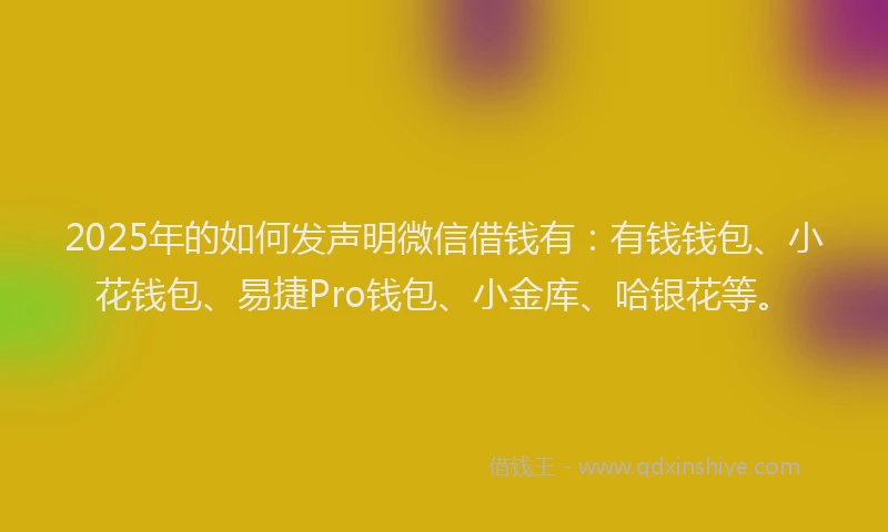 2025年的如何发声明微信借钱有：有钱钱包、小花钱包、易捷Pro钱包、小金库、哈银花等。
