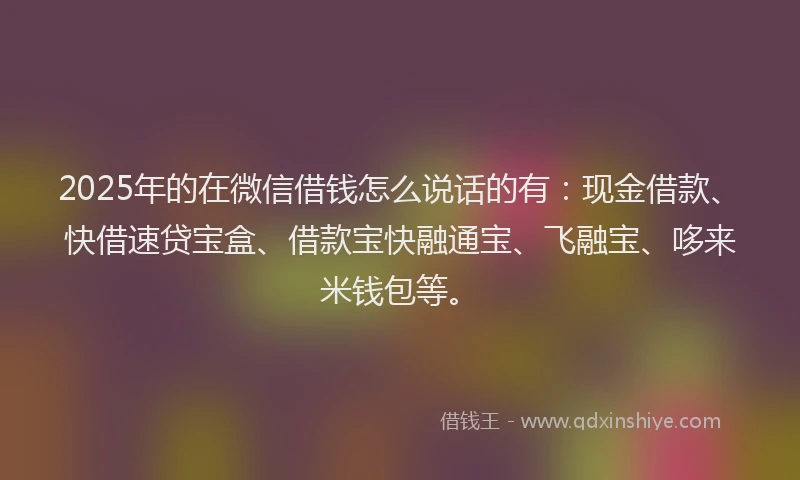 2025年的在微信借钱怎么说话的有：现金借款、快借速贷宝盒、借款宝快融通宝、飞融宝、哆来米钱包等。