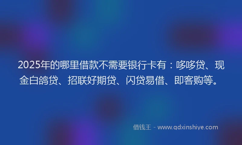 2025年的哪里借款不需要银行卡有：哆哆贷、现金白鸽贷、招联好期贷、闪贷易借、即客购等。