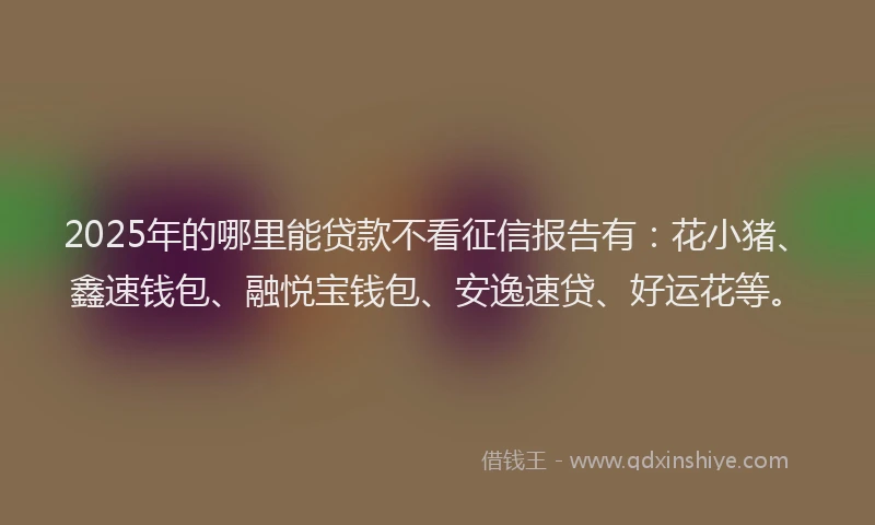 2025年的哪里能贷款不看征信报告有：花小猪、鑫速钱包、融悦宝钱包、安逸速贷、好运花等。