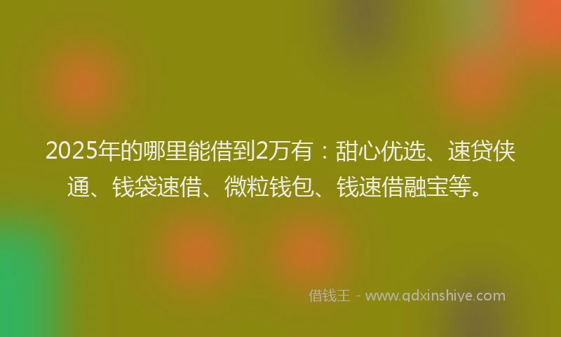 2025年的哪里能借到2万有：甜心优选、速贷侠通、钱袋速借、微粒钱包、钱速借融宝等。
