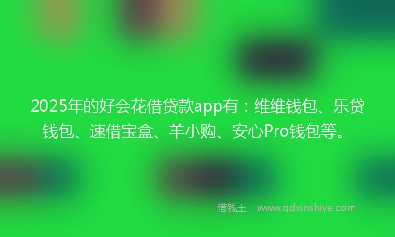 2025年的好会花借贷款app有：维维钱包、乐贷钱包、速借宝盒、羊小购、安心Pro钱包等。