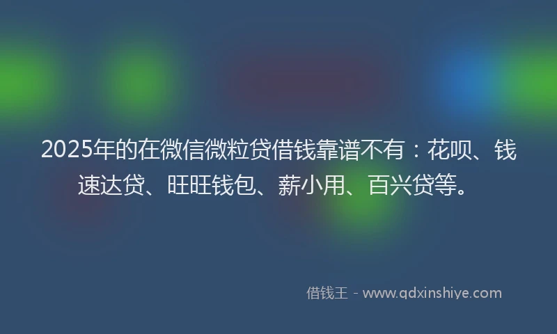 2025年的在微信微粒贷借钱靠谱不有：花呗、钱速达贷、旺旺钱包、薪小用、百兴贷等。