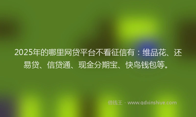 2025年的哪里网贷平台不看征信有：维品花、还易贷、信贷通、现金分期宝、快鸟钱包等。