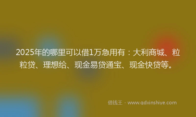 2025年的哪里可以借1万急用有：大利商城、粒粒贷、理想给、现金易贷通宝、现金快贷等。