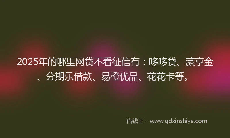 2025年的哪里网贷不看征信有：哆哆贷、蒙享金、分期乐借款、易橙优品、花花卡等。
