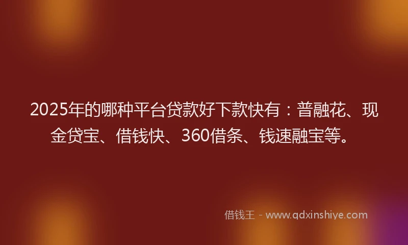 2025年的哪种平台贷款好下款快有：普融花、现金贷宝、借钱快、360借条、钱速融宝等。