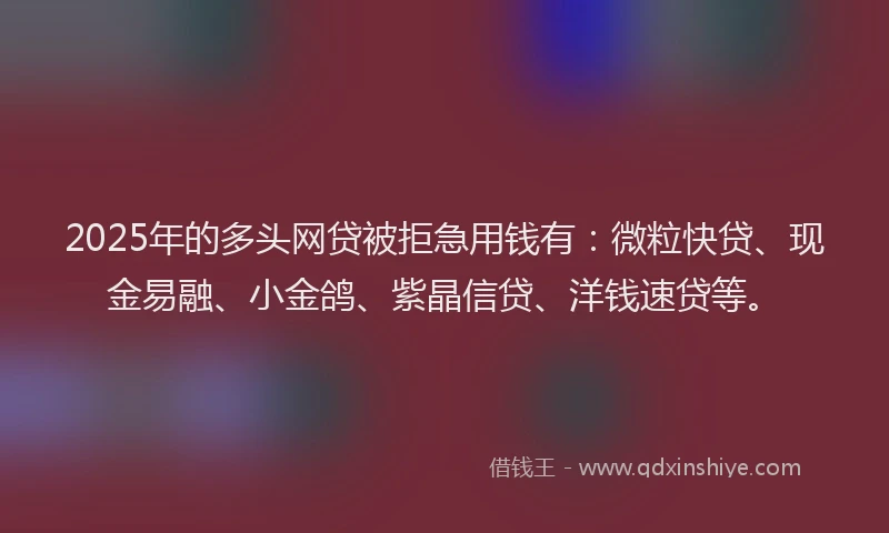 2025年的多头网贷被拒急用钱有：微粒快贷、现金易融、小金鸽、紫晶信贷、洋钱速贷等。
